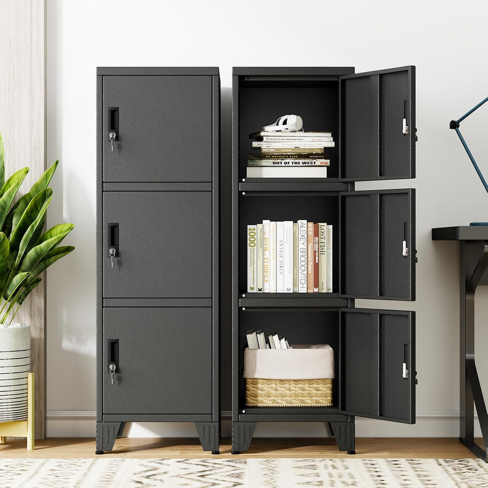 Metal Lockers for Employees-3 Doors Storage Locker with Shelves and Lockable ...