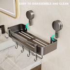 VOLPONE Shower Caddy Suction Cup, 2 Pack Corner Shower Shelves No Drilling, Showers Organizer Storage with Towel Bar & Removable Hooks, Bathroom Shower Shelf Rack for Inside Showers, Square