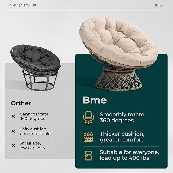 Bme 40" Ergonomic Wicker Papasan Chair