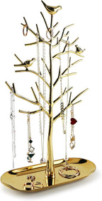 MORE&LESS Branch Jewelry Rack with metal tray,Luxury color,Tree Tower Rack Hanging Organizer for Ring Earrings Necklace Bracelet,Suitable for living rooms, bathrooms,offices,etc.