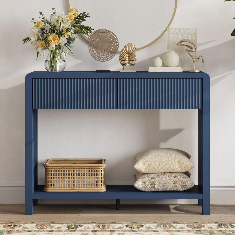 FATORRI Console Entryway Table with 2 Wood Fluted Drawers, 39.37" Blue |...