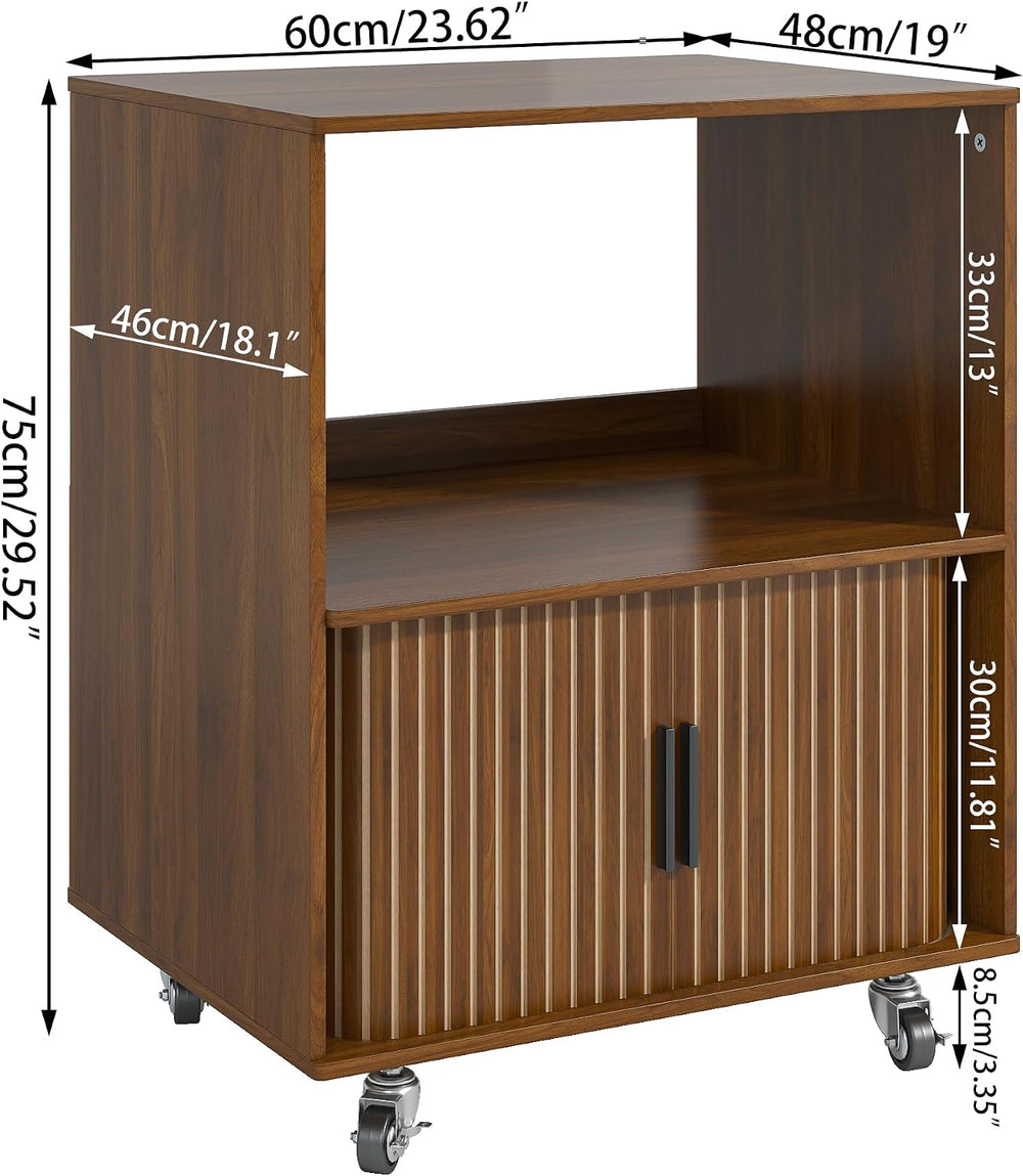 Side Table with Storage, Small End Tables with Sliding Door, Rolling Night St...