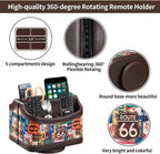 PUSU Remote Control Holder, Colorful Pattern Nightstand TV Caddy, PU Leather 360 Degrees Rotatable Desktop Organizer Storage Box for TV Remotes/Media Controllers/Office Supplies