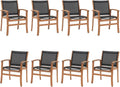 OC Orange-Casual Acacia Wood Patio Dining Chairs Set (Black, 8 Pieces) | Outdoor Chair Set with Breathable Textilene Fabric, Metal Support Bars, Curved Armrest, Supports 350lbs For Lawn, Garden