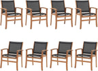 OC Orange-Casual Acacia Wood Patio Dining Chairs Set (Black, 8 Pieces) | Outdoor Chair Set with Breathable Textilene Fabric, Metal Support Bars, Curved Armrest, Supports 350lbs For Lawn, Garden