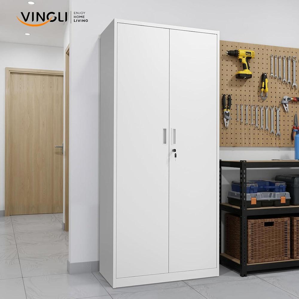 VINGLI Metal Garage Storage Cabinet with 2 Doors and 5 Adjustable Shelves, 71...