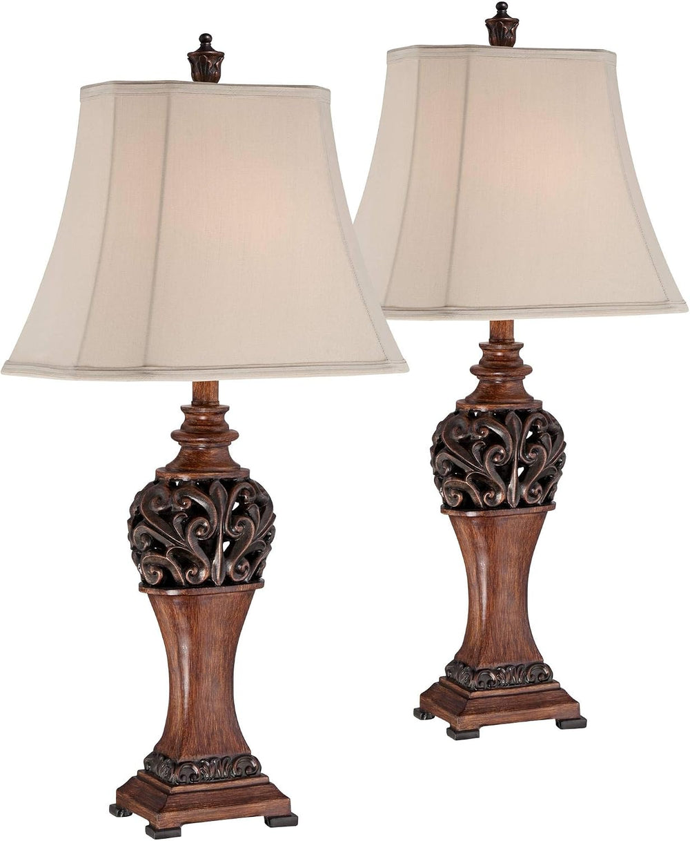 Exeter 30" Large Table Lamps Set of 2 Faux Wood Finish Cottage