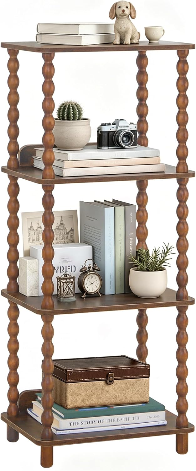 Book Shelf, 4-Tier Bookshelf with Storage, Small Bookcase Display Shelves for...