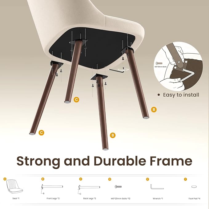 Upholstered Dining Chairs Set of 2, Modern Fabric Kitchen Chairs with Back, W...