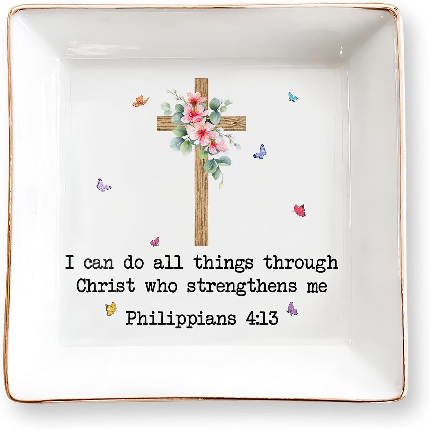 Inspirational Bible Verse Jewelry Dish,4" Ceramic Jewelry Tray Christian Gifts for Women, Religious Gifts for Mom, Daughter, Sister, Friends - Birthday, Confirmation, Catholic Gift for Her, Teen Girls