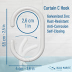 12 Metal Shower Curtain Hooks, Rust-Proof Decorative C-Shaped Curtain Hooks for Bathroom, White Shower Curtain Rings, Fits Rods Up to 1 Inch (C, White)