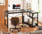 Casaottima L Shaped Computer Desk, 40 Inch Small Corner Desk with Storage Shelves & PC Stand, Reversible Gaming Desk for Bedroom, Modern Writing Study Table for Home Office, Black