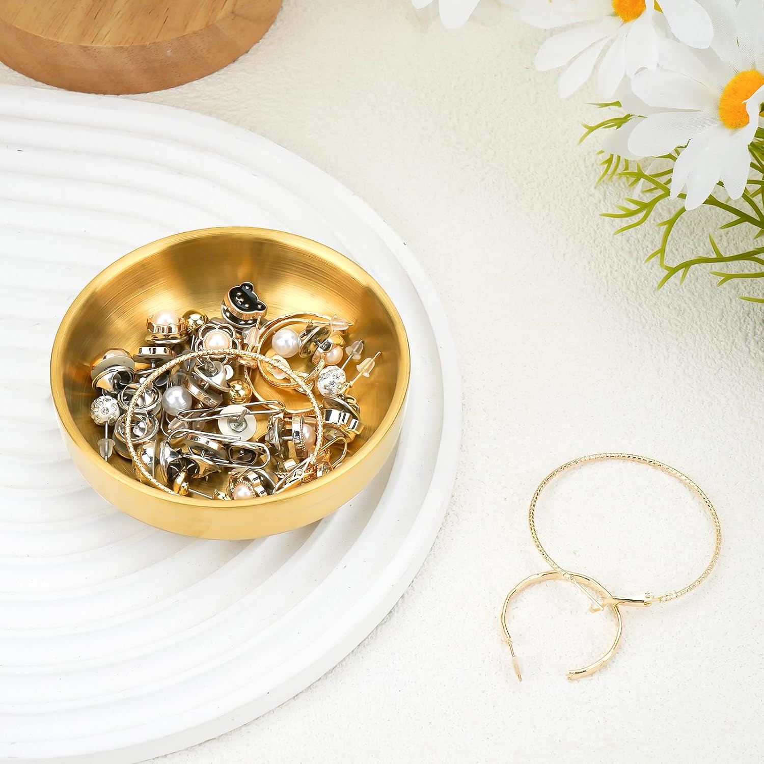 Ring Holder, Jewelry Tray, Gold Small Jewelry Dish for Women and Men, Valentines Day Gifts Trinket Holder