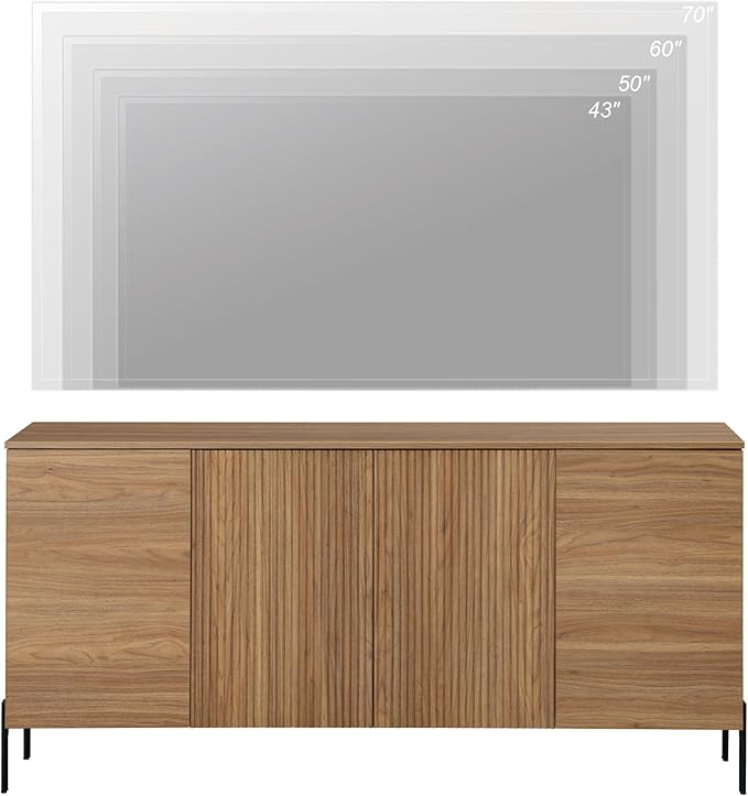 WAMPAT 61.6" TV Stand Cabinets for TVs up to 70 Inches, Entertainment Center with Storage Cabinets and 4 Doors, Mid Century Modern Media TV Console Table for Living Room Bedroom, Brown