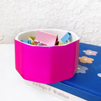 Ceramic Paper Clip Holder Gold Line Paper Clip Dispenser Organizer for Desk Cute Floral Pattern Office Binder Clip Holder Bobby Pin and Hair Clip Holder Gift for Office (Hot Pink)