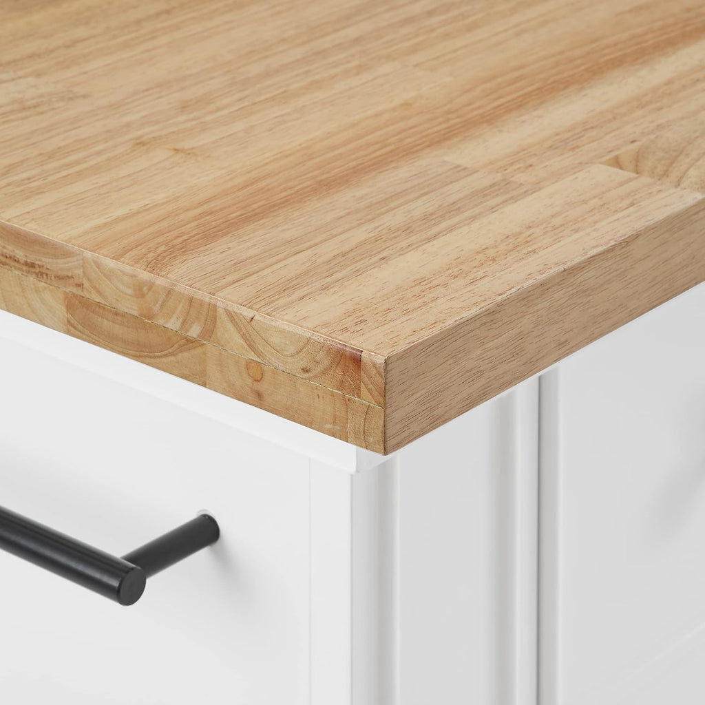 Crosley Furniture Julia Wood Top Kitchen Island with Storage Drawers, Shelves, and Spice Rack, White