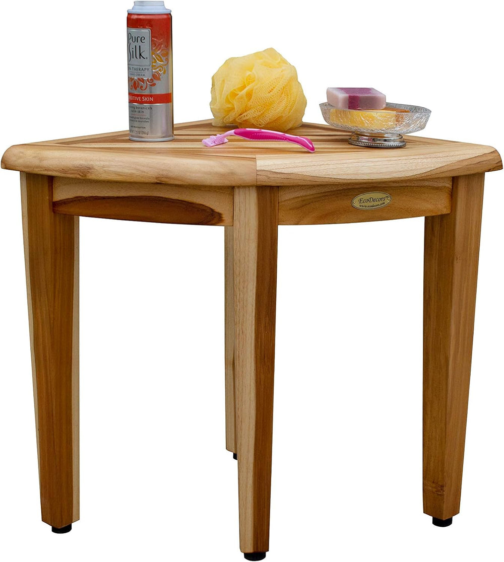 EcoDecors Snazzy Corner 18” Teak Corner Shower Bench, Bath Shower Stool