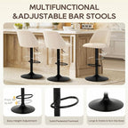 COLAMY Bar Stools Set of 6, Modern Swivel Bar Chairs, Adjustable Upholstered Barstools Counter Height with Full Backrest for Bar, Dining Room, Kitchen Island, Beige