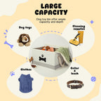 Dog Toy Basket with Lid, Dog Basket for Toys, Dogs Toy Box with Cotton Rope Handles, Collapsible Storage Bins for Pet Toys, Dogs Storage Organizer, Beige&Gray
