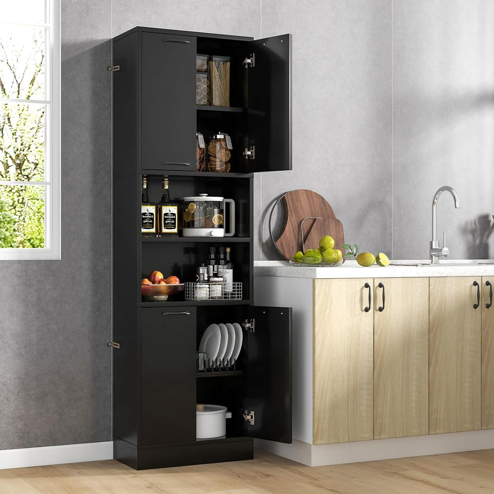 Kitchen Pantry Cabinet, Dining Room Cupboard with 4 Doors & 2 Open Counte...