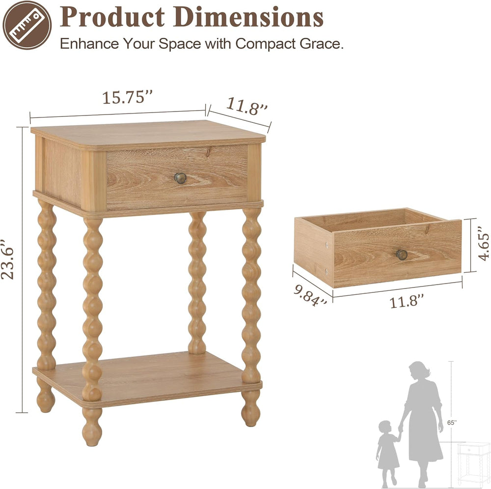 AWASEN Night Stand, Wood End Table with Drawer for Living Room, Small Bedside...