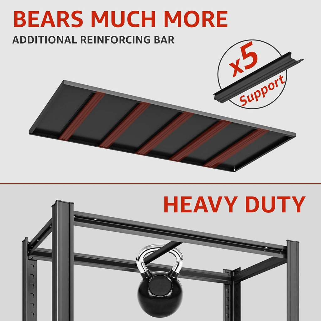 55.12" W Father&I 5-Shelf Industrial Adjustable Heavy-Dudy Tall Metal Steel Garage Storage Shelves Shelving Units/Rack System (Commercial) for Basement/Shop/Dorm, 84" H*55.12" W*24" D*, Black
