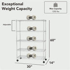 Displays By Jack 5 Tier Heavy Duty Wire Shelving Unit Storage Rack for Products Plant Pantry, Garage, Laundry Racks Durable Shelf Organizer Shelves Stand 14" W x 30" L x 60" H, Chrome