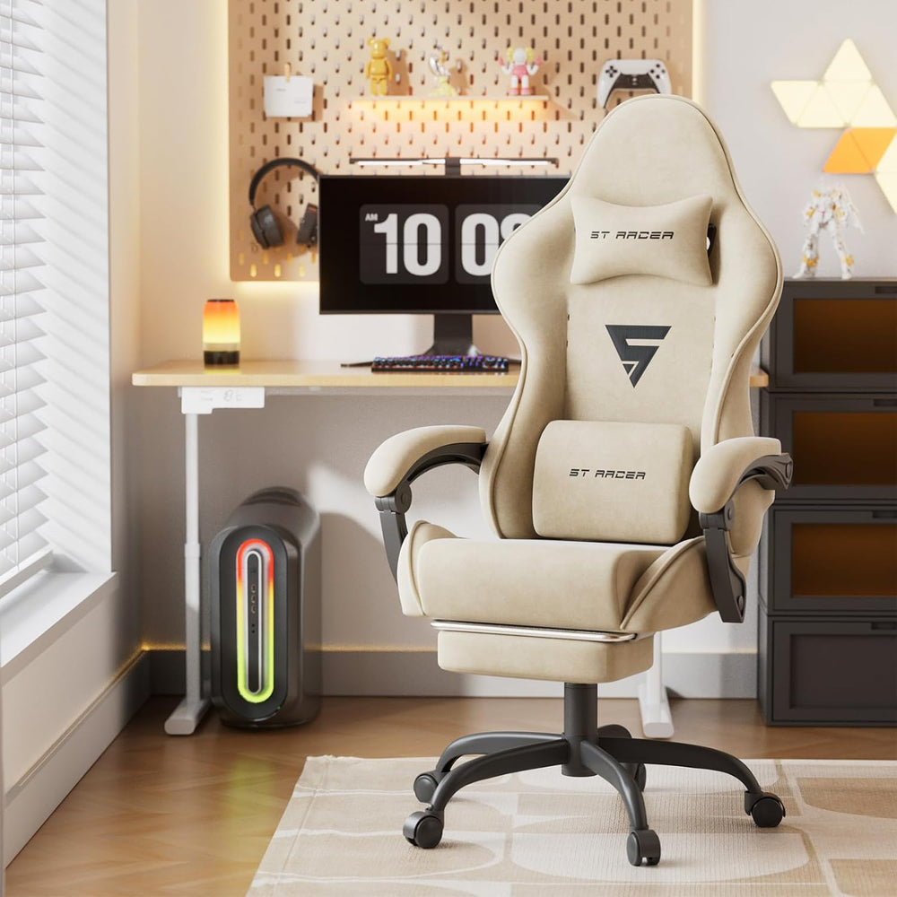 Gaming Chair Racing for Adult, Office Chair with Footrest Massage Lumbar Cush...