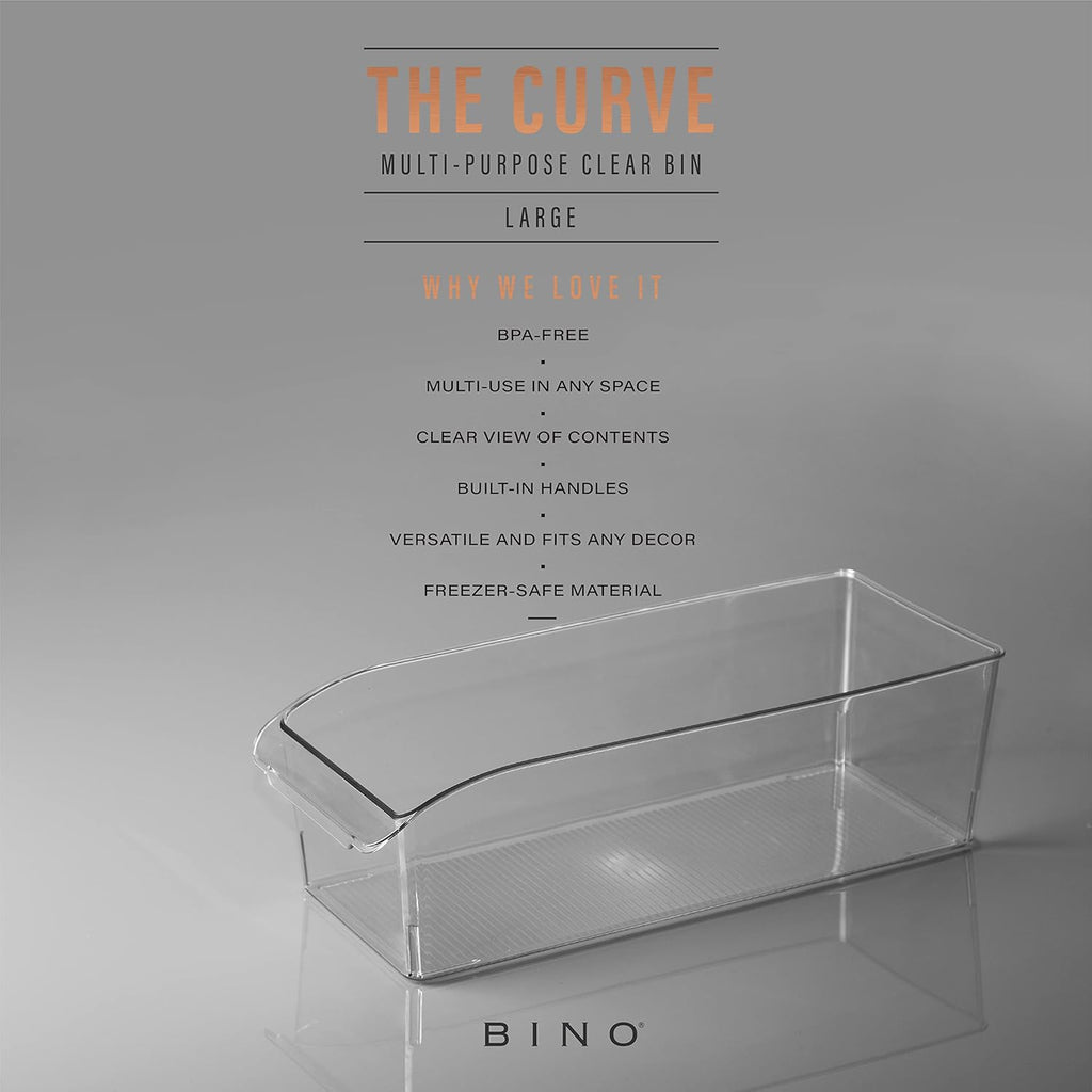 BINO | Plastic Storage Bins, Large | THE CURVE COLLECTION | Multi-Use Fridge / Freezer Organizer | Built-In Handle | BPA-Free | Pantry and Home Organization