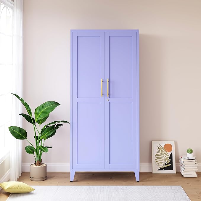 Purple Metal Storage Cabinet with Lock, 61" Tall 2-Door Lockable Organiz...