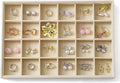 Large Jewelry Organizer for Drawer Insert Velvet Stackable Jewelry Trays for Earring Necklace Bracelet Ring Display (Beige, 24 Grids)