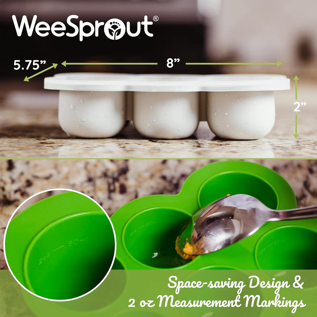 WeeSprout Silicone Freezer Tray with Clip on Lid Perfect Food Storage Container for Homemade Baby Food, Vegetable, Fruit Purees, and Breast Milk (Bright Blue, Six 3 Ounce Sections)
