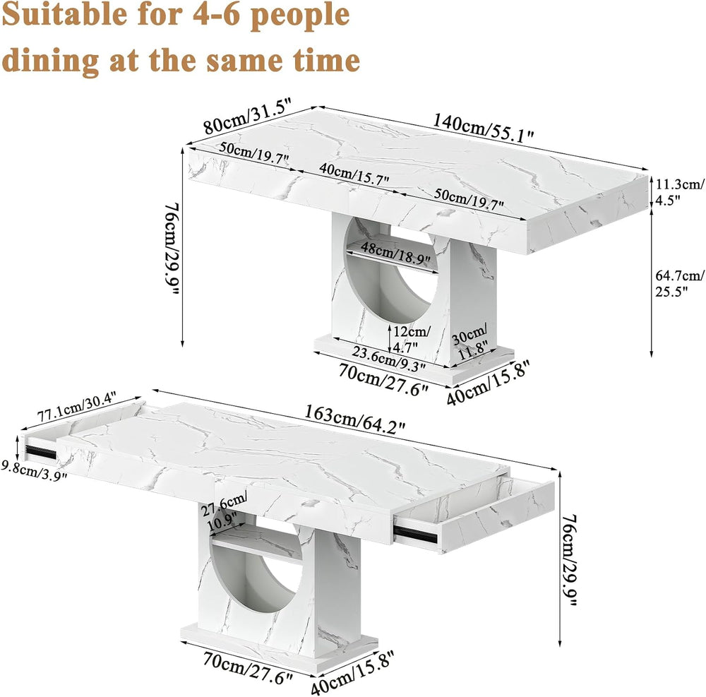 Dining Table for 4-6 People, 55 Inches Dinner Table with Drawers and Open Sto...