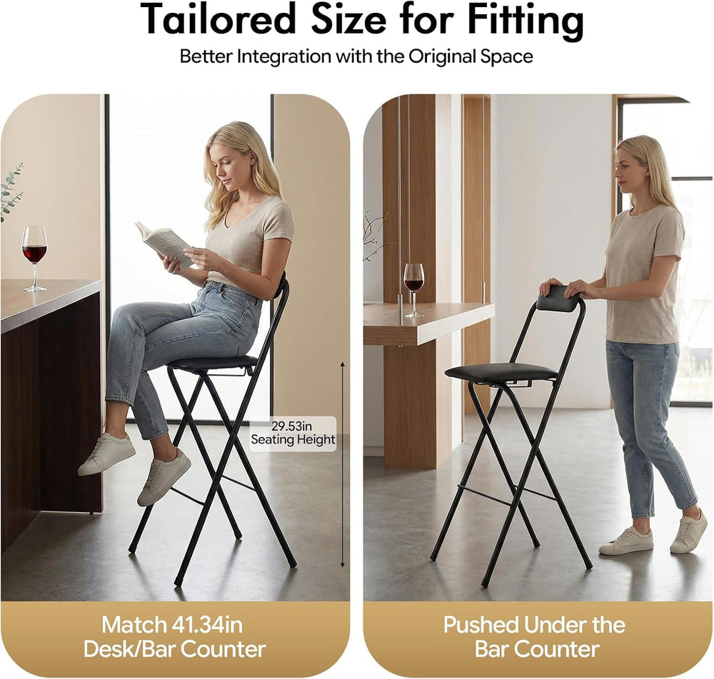 Foldable Bar Chair, 29.53" Tall Folding Chair Portable Stools with Backr...