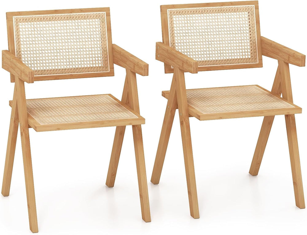 GIANTEX Rattan Dining Chairs Set of 2, Boho Cane Living Room Chairs, Max Load...
