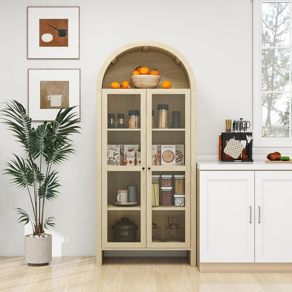 70.28 Inch High Arched Kitchen Pantry, Wooden Kitchen Storage Cabinet with Ad...
