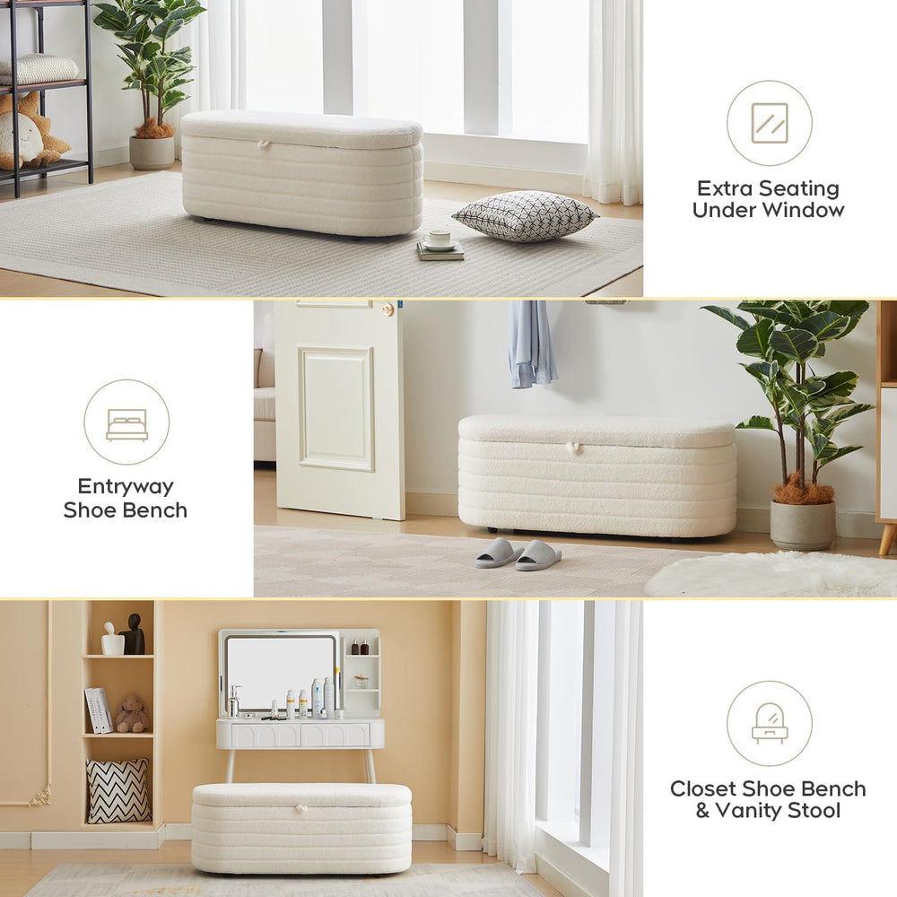 Storage Ottoman Bench End of Bed for Bedroom,45 inch Boucle Upholstered Entry...