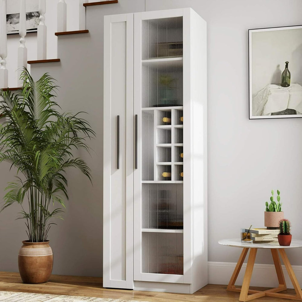 Kitchen Pantry Cabinet with Glass Door & Pull Out Shelves, 70.87" Ta...