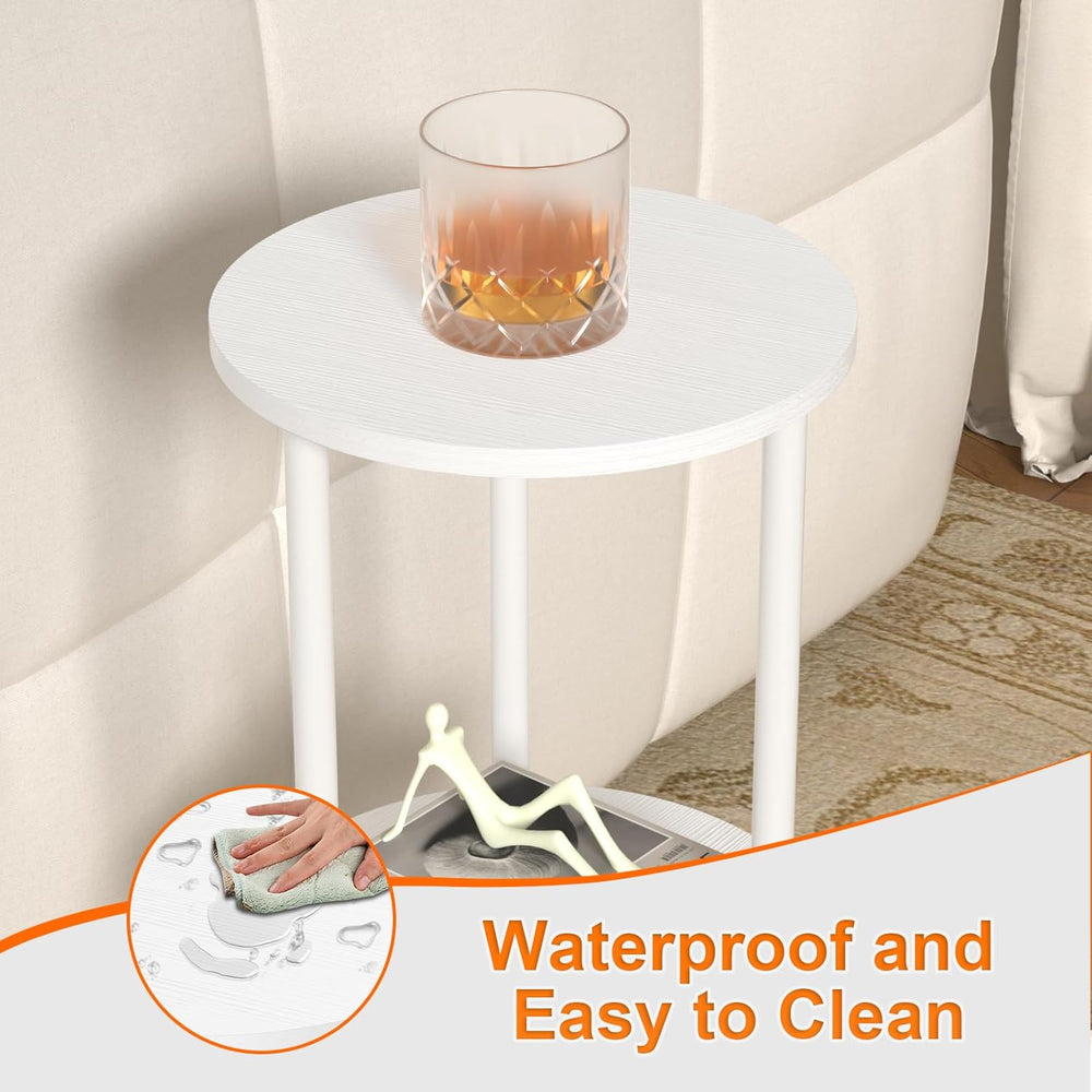 11.8'D Round Drink Table - 3-Tier Small Side Table with Wood Legs, End Ta...