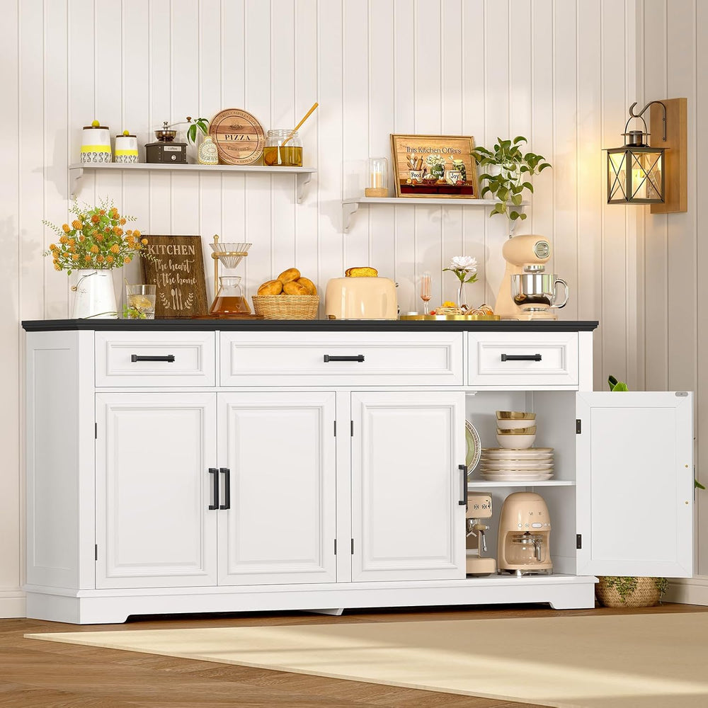 usikey 59” Large Buffet Cabinet with 4 Doors and 3 Drawers, Buffet Sideboard ...