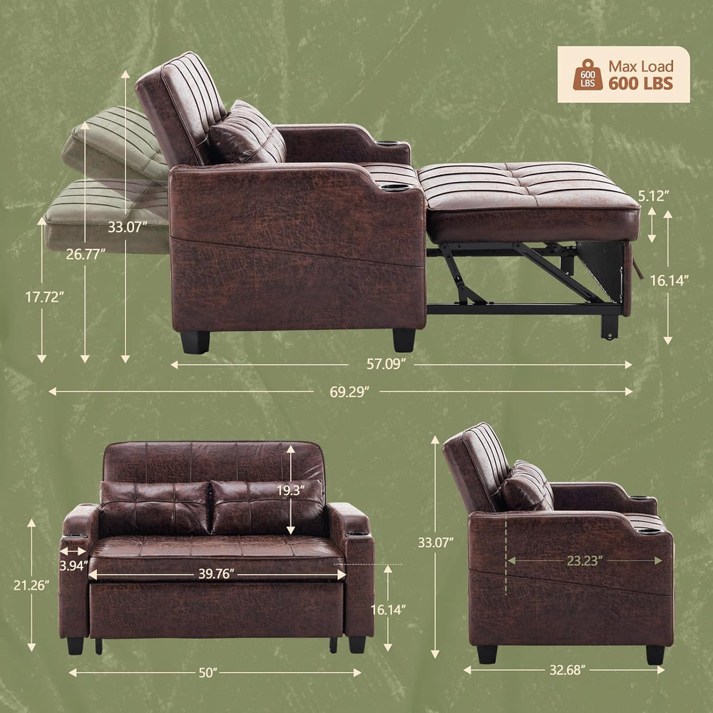 VINGLI Rustic Futon Sofa Bed Convertible Loveseat Sleeper Sofa Couch, Pullout...