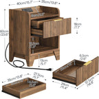 HOOBRO Fluted Nightstand with Charging Station, End Table with Hidden Drawer, Modern Bedside Table, Wooden Night Stand for Bedroom, Study, Dark Walnut WL351UBZ01