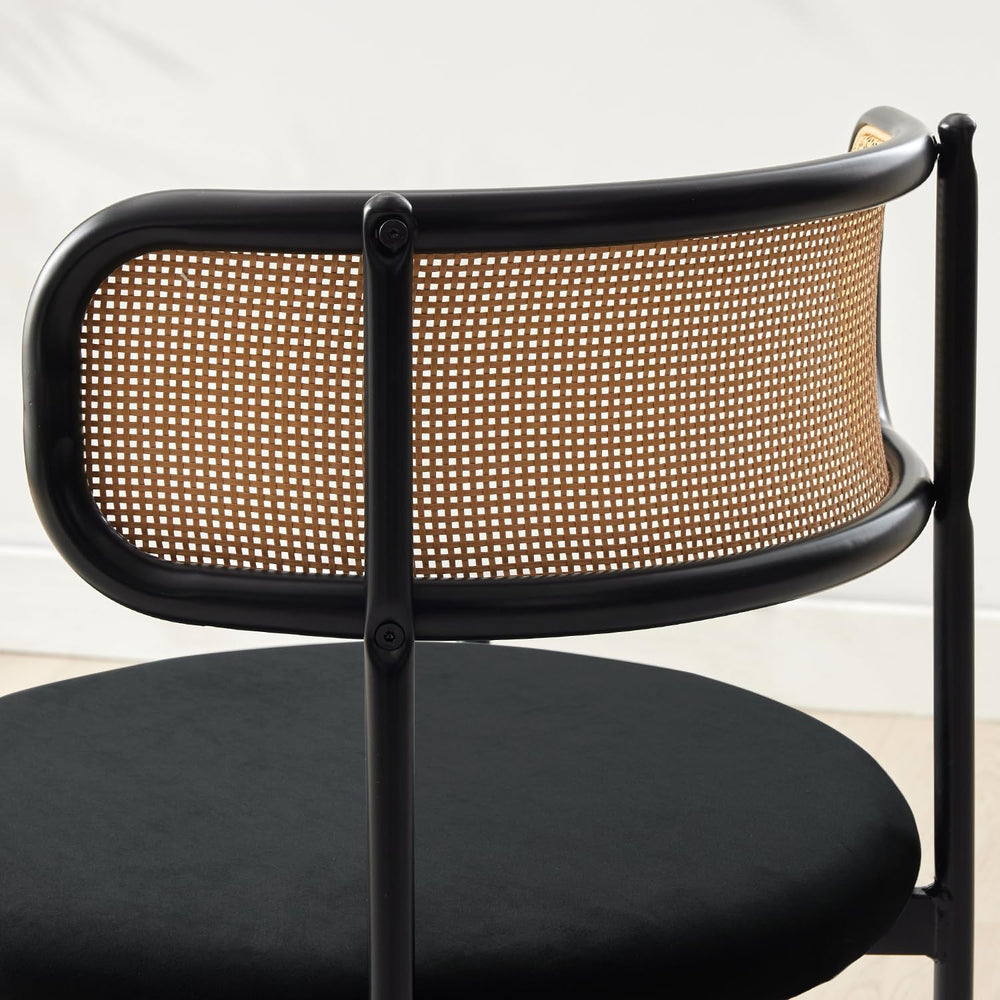 Rattan Dining Chairs Set of 4, Velvet Mid-Century Modern Upholstered Dining C...