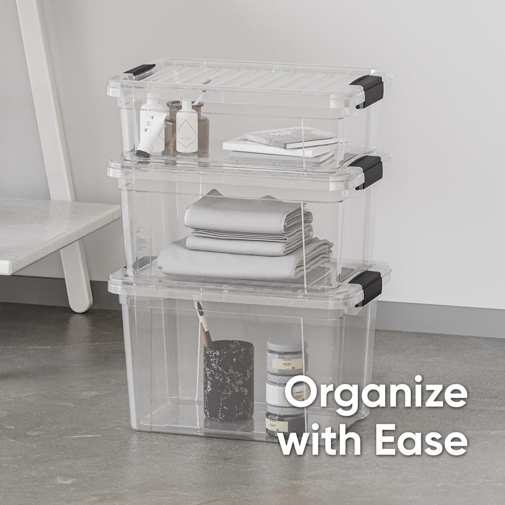 Superio Clear Storage Boxes with Lids, 8.7 Quart Plastic Container Bins for Organizing, Stackable Crates, BPA Free, Non Toxic, Odor Free, Organizers for Home, Office and Dorm, 6 Pack