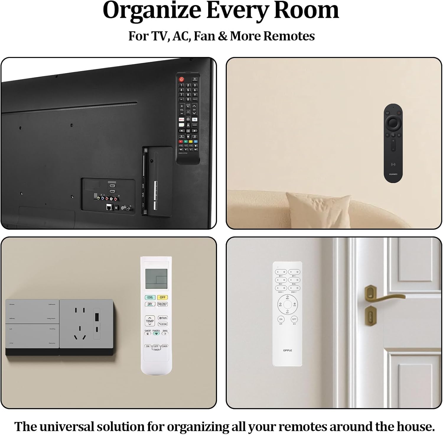 Magnetic Remote Control Holder Wall-Mounted Remote Holder Adhesive Strips Easy Installation for TV, Fan, and AC Remotes to Organize Home & Office (6 Pack)