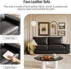 Faux Leather Couch, Mid Century Modern Comfy Loveseat Sofa with Wide Arm, Side Pockets, Solid Wooden Frame for Office, Living Room and Bedroom, 2 Seater (Black, 71.25 Inches)