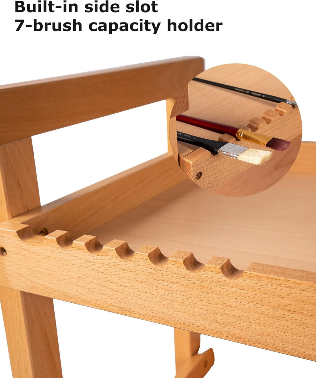 DJAR Rolling Art Supplies Cart, Solid Beech Wood Art Supply Organizert with Caster Wheels, Utility Cart for Adults, Artists, (Natural, Basic)