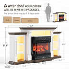 Naice 72" Electric Fireplace with Mantel and Cabinets, Fireplace TV Stand for TVs up to 80", LED Light & Power Outlet, 3-Side Glass Realistic Flame Insert Heater for Living Room Bedroom