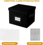 Greeting Card Organizer Box with 16 Dividers,Collapsible Greeting Card Storage Box with Handles Hold 150+ Cards,Greeting Card Holder for Greeting Cards,Sticker, Recipes, Photos, Envelopes