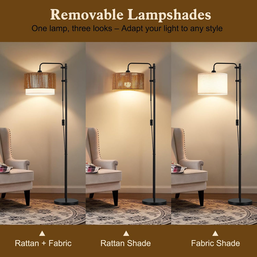 GyroVu Rattan Floor Lamp for Living Room, Adjustable Height Standing Lamp